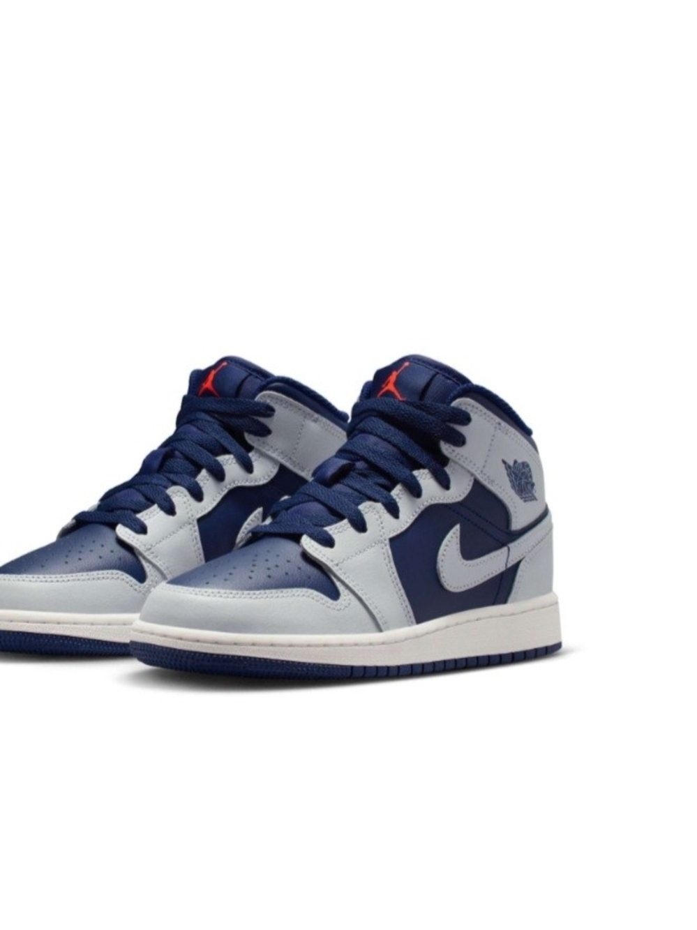 Nike Air Jordan 1 Mid Kid's Sneakers - Navy & Light Grey with Red Accent